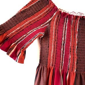 Off The Shoulder Red Brown Striped Smocked Top Size L